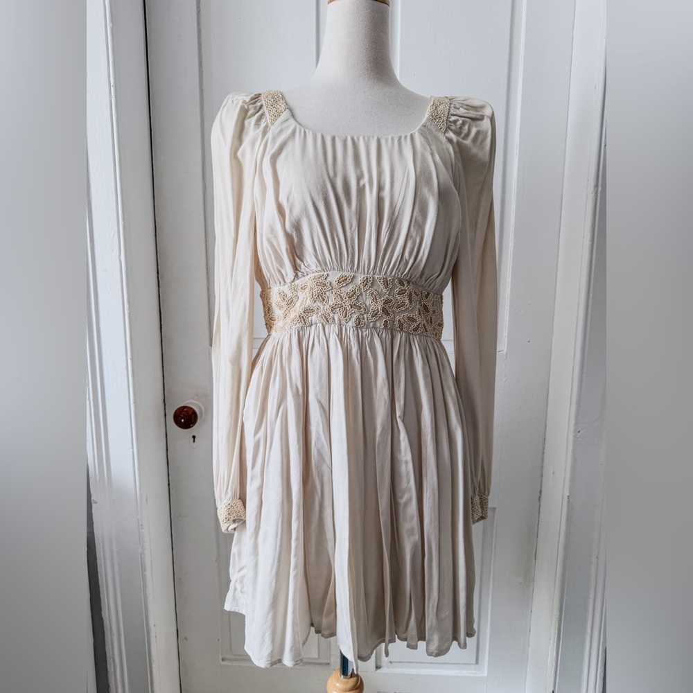 FRENCH CONNECTION Elegant beaded Cream Long Sleeve Dress